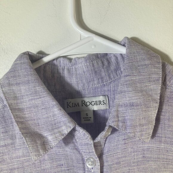 Womens Kim Rogers Linen Blend Button Shirt Short Sleeve S Bluish Purple White - Picture 3 of 8